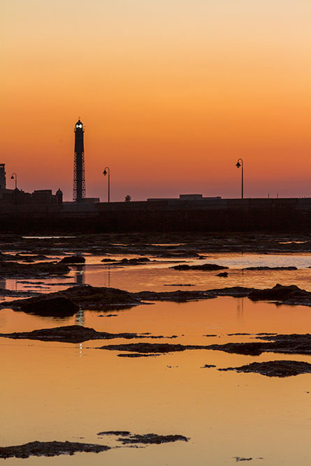 Cadiz Leuchtturm Ebbe Sonnenuntergang, Cadiz Lighthouse low tide sunset