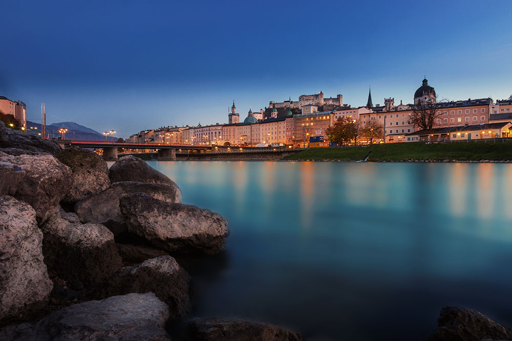 Salzburg Fluss Nacht, Salzburg river night