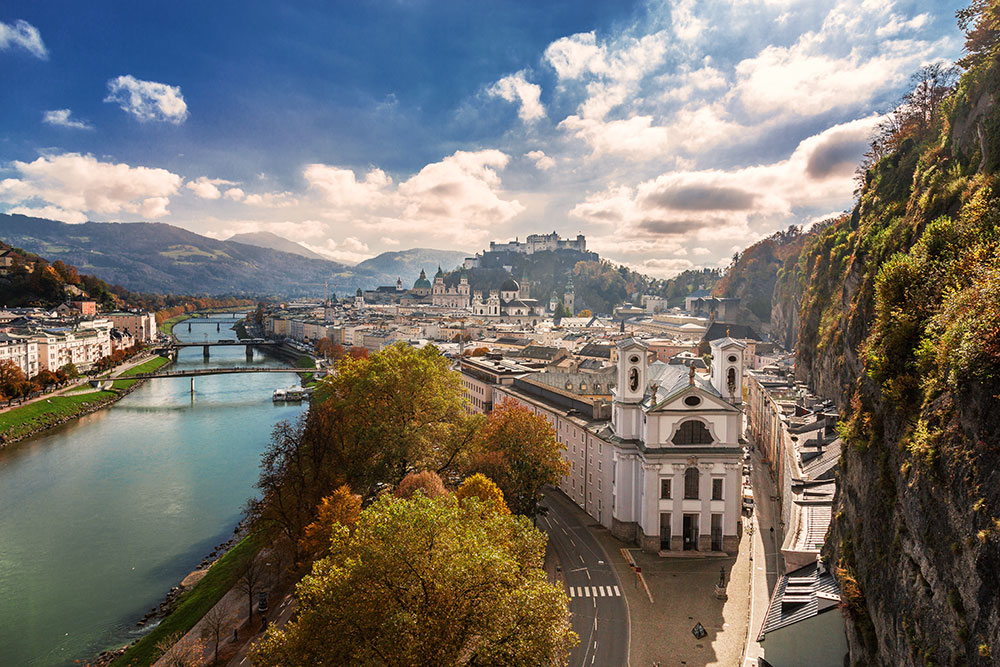 Salzburg Fluss Schloss Berge, Salzburg river castle mountains