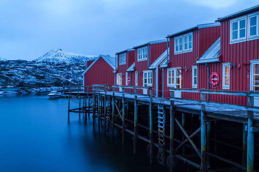 Stokmarknes Fischerhäuser Bootssteg Winter,  Stokmarknes fishermen's hur winter