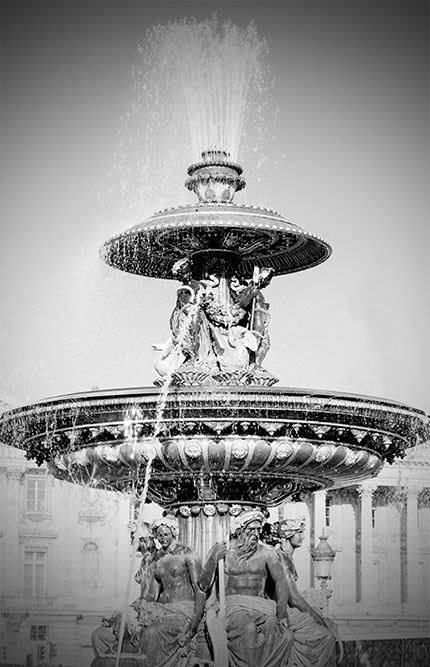 Paris Brunnen Place de la Concorde schwarz weiss, Paris fountain Place de la Concorde black and white